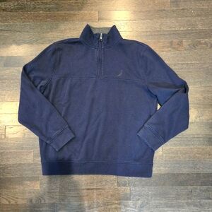Nautica Quarter Zip Sweater - Classic Mock Neck Sweatshirt - Navy - SZ Medium
